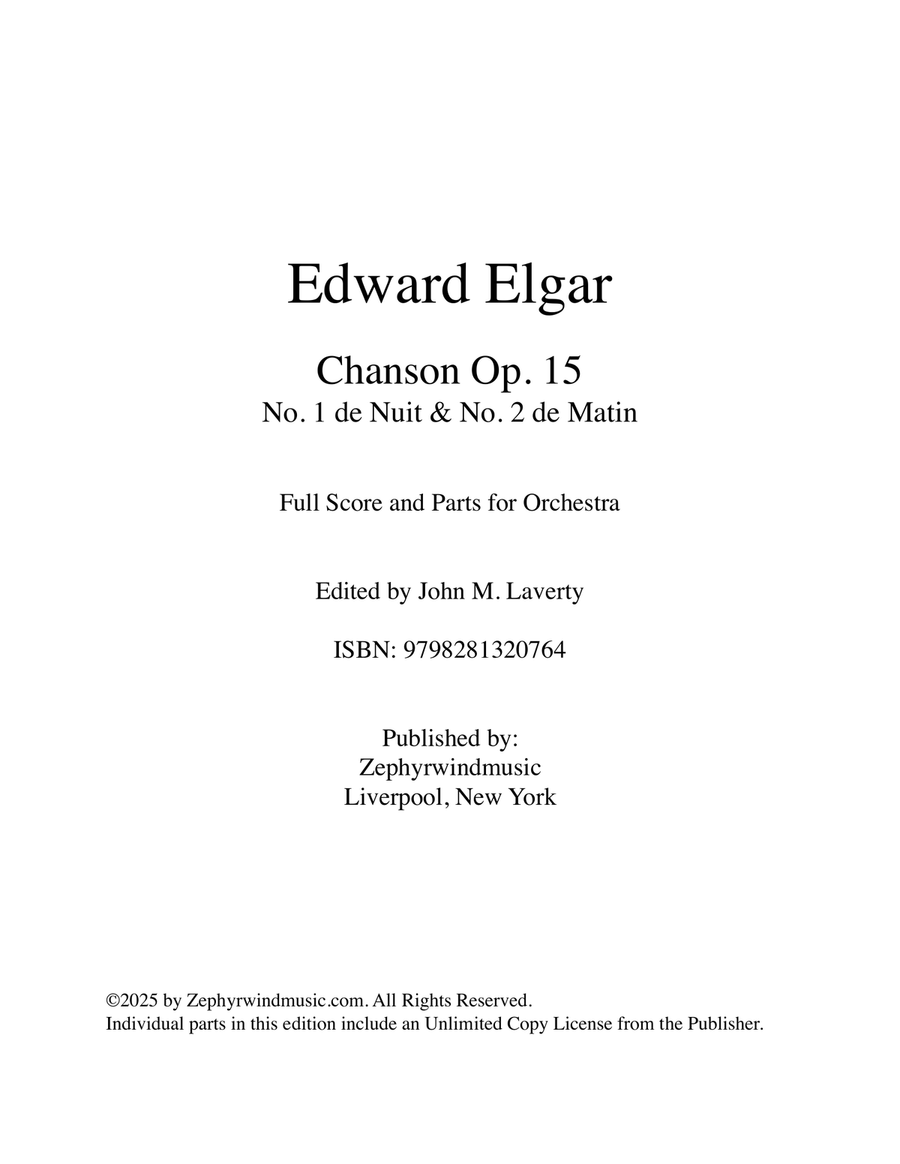 Chanson Op. 15, No.1 de Nuit & No. 2 de Matin Full Orchestra scores gallery preview page 2