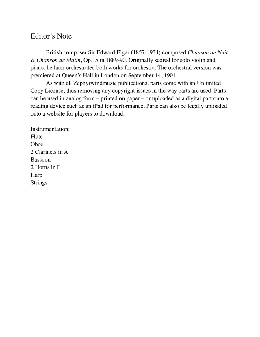 Chanson Op. 15, No.1 de Nuit & No. 2 de Matin Full Orchestra scores gallery preview page 3