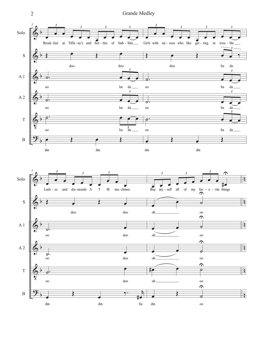 Medley: 7 Rings with Problem, Thank U, Next, Break Free, and One Last Time Divisi scores gallery preview page 2