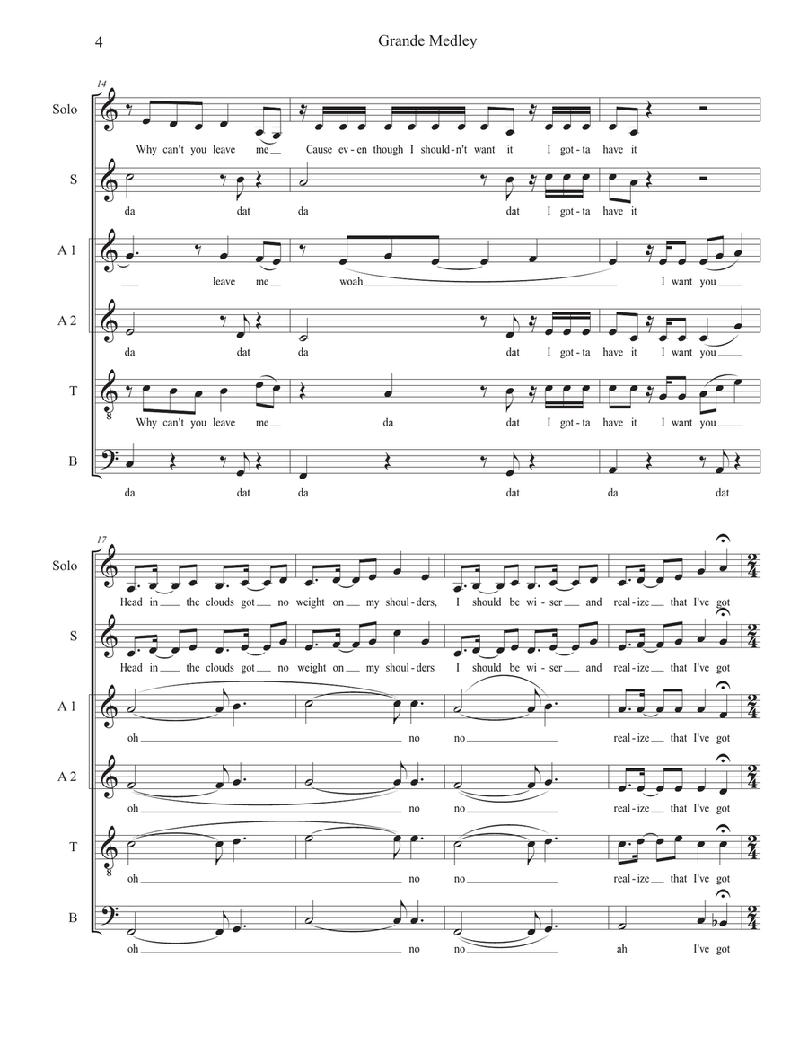 Medley: 7 Rings with Problem, Thank U, Next, Break Free, and One Last Time Divisi scores gallery preview page 4