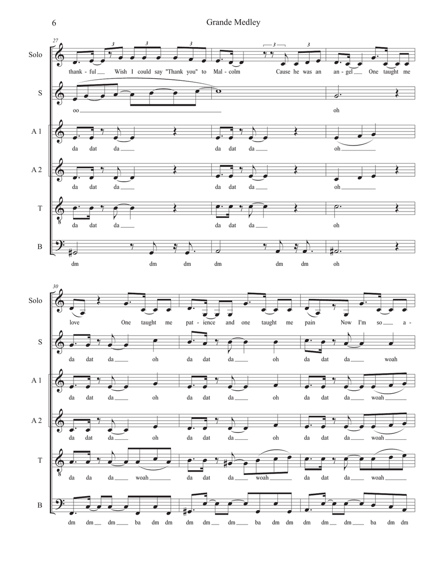 Medley: 7 Rings with Problem, Thank U, Next, Break Free, and One Last Time Divisi scores gallery preview page 6
