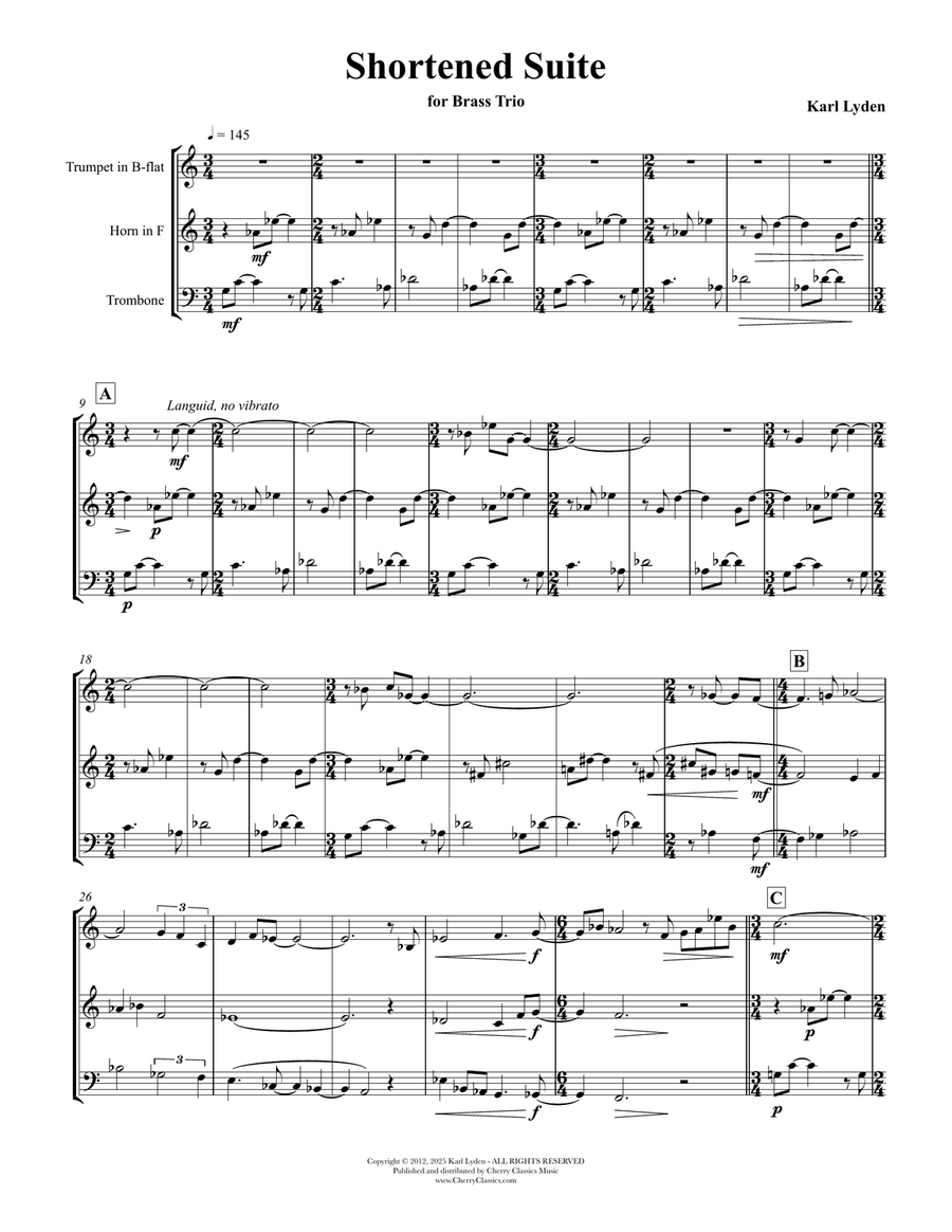 Shortened Suite for Brass Trio Brass Trio scores gallery preview page 1