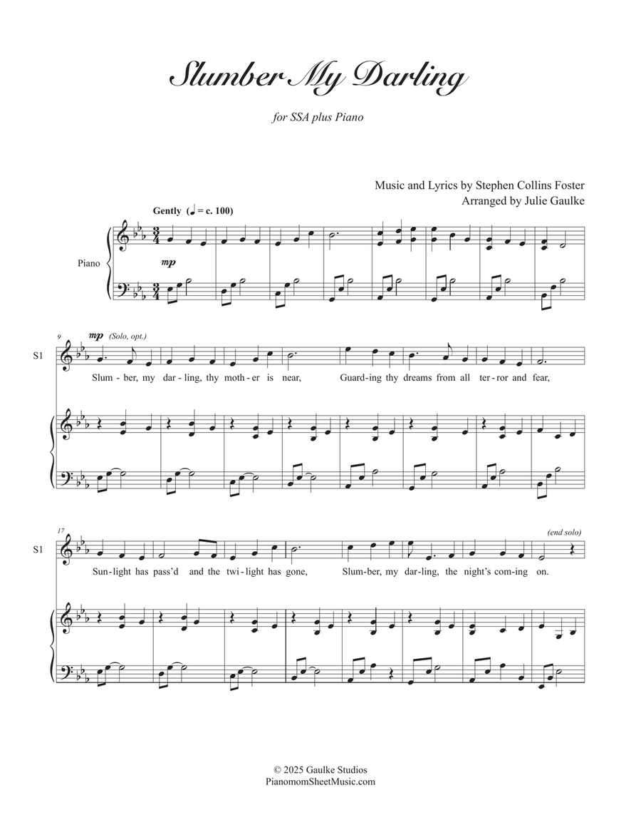 Slumber My Darling for SSA plus Piano SSA scores gallery preview page 1