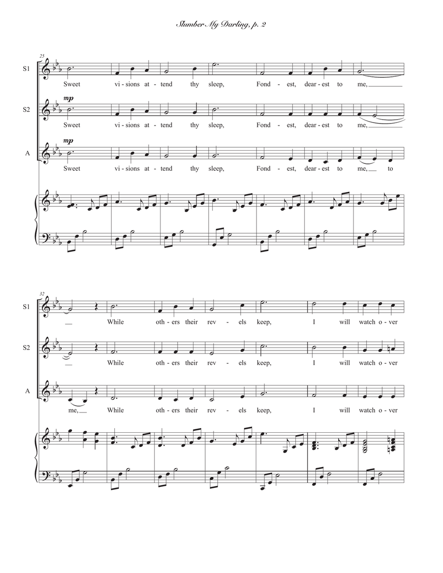 Slumber My Darling for SSA plus Piano SSA scores gallery preview page 2