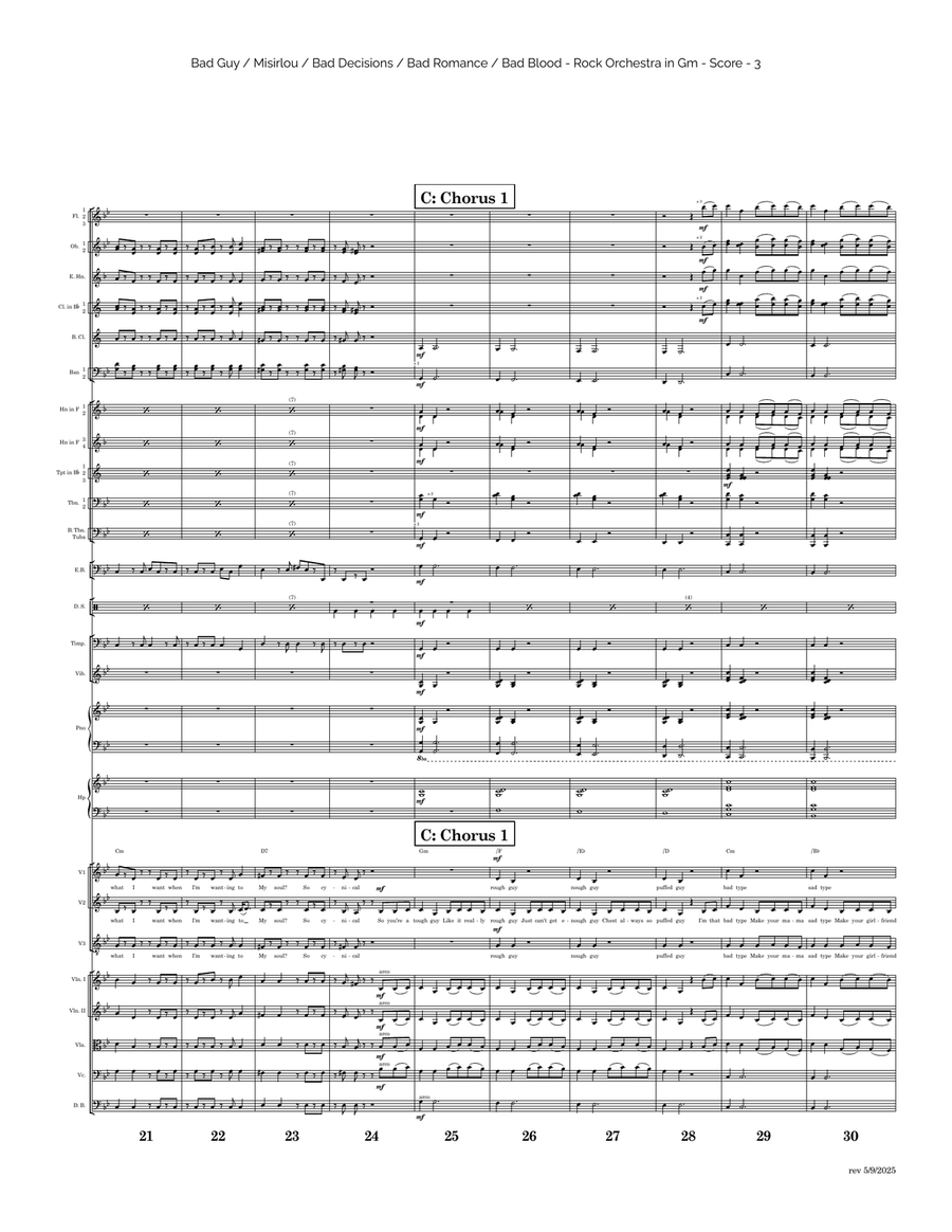 Medley: Bad Guy with Bad Romance, Bad Blood, Bad Decisions, and Misirlou (Instr & Original Greek ... Full Orchestra scores gallery preview page 3