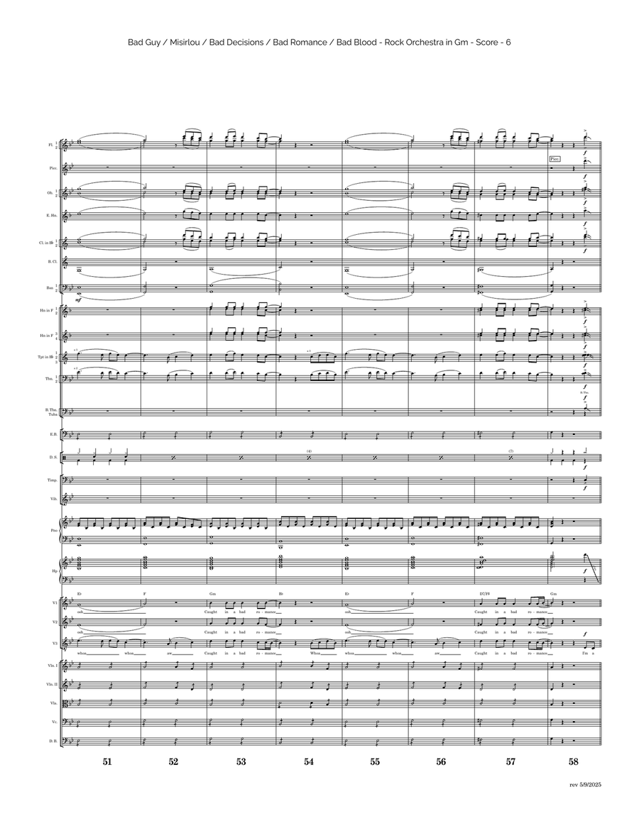 Medley: Bad Guy with Bad Romance, Bad Blood, Bad Decisions, and Misirlou (Instr & Original Greek ... Full Orchestra scores gallery preview page 6