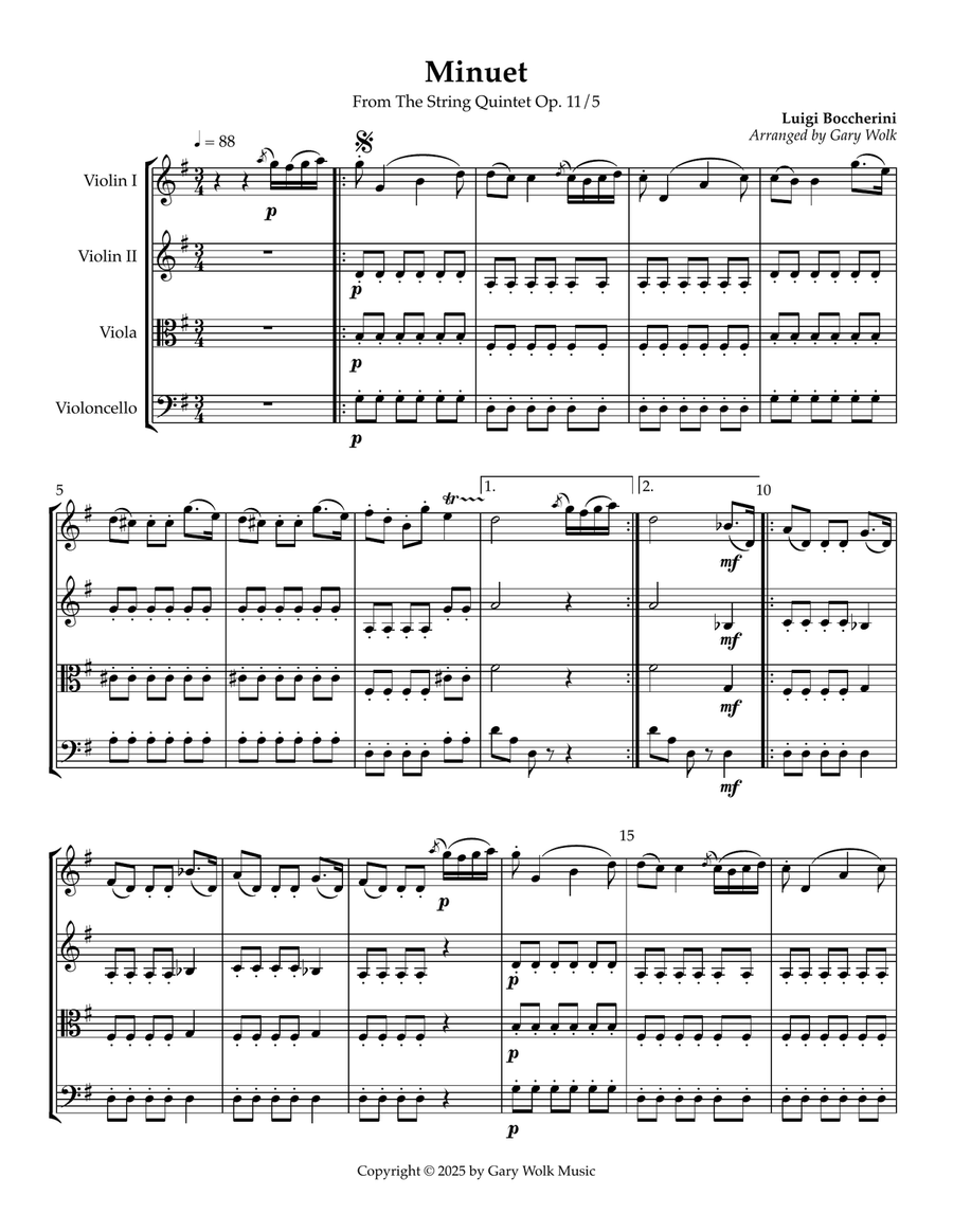 Minuet from String Quintet Op. 11/5 String Quartet scores gallery preview page 1