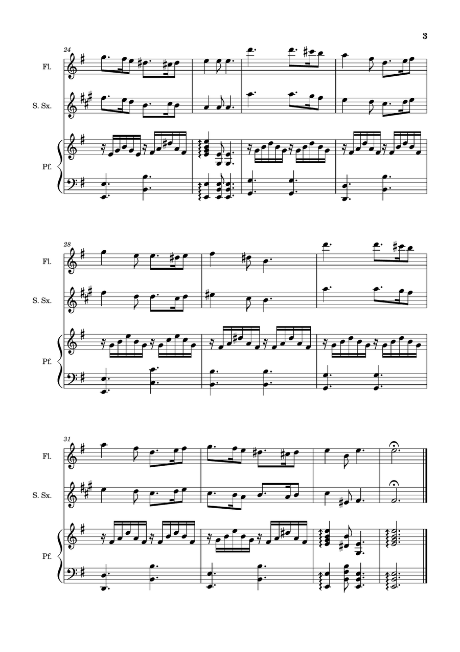 Greensleeves - S. Sax., Flute and Piano. Score and Parts. Small Ensemble scores gallery preview page 3