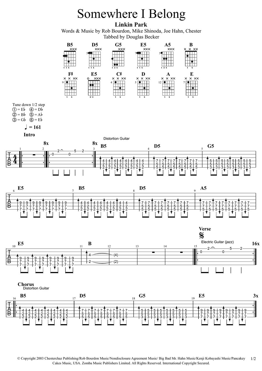 Somewhere I Belong Somewhere I Belong Acoustic Guitar scores gallery preview page 1