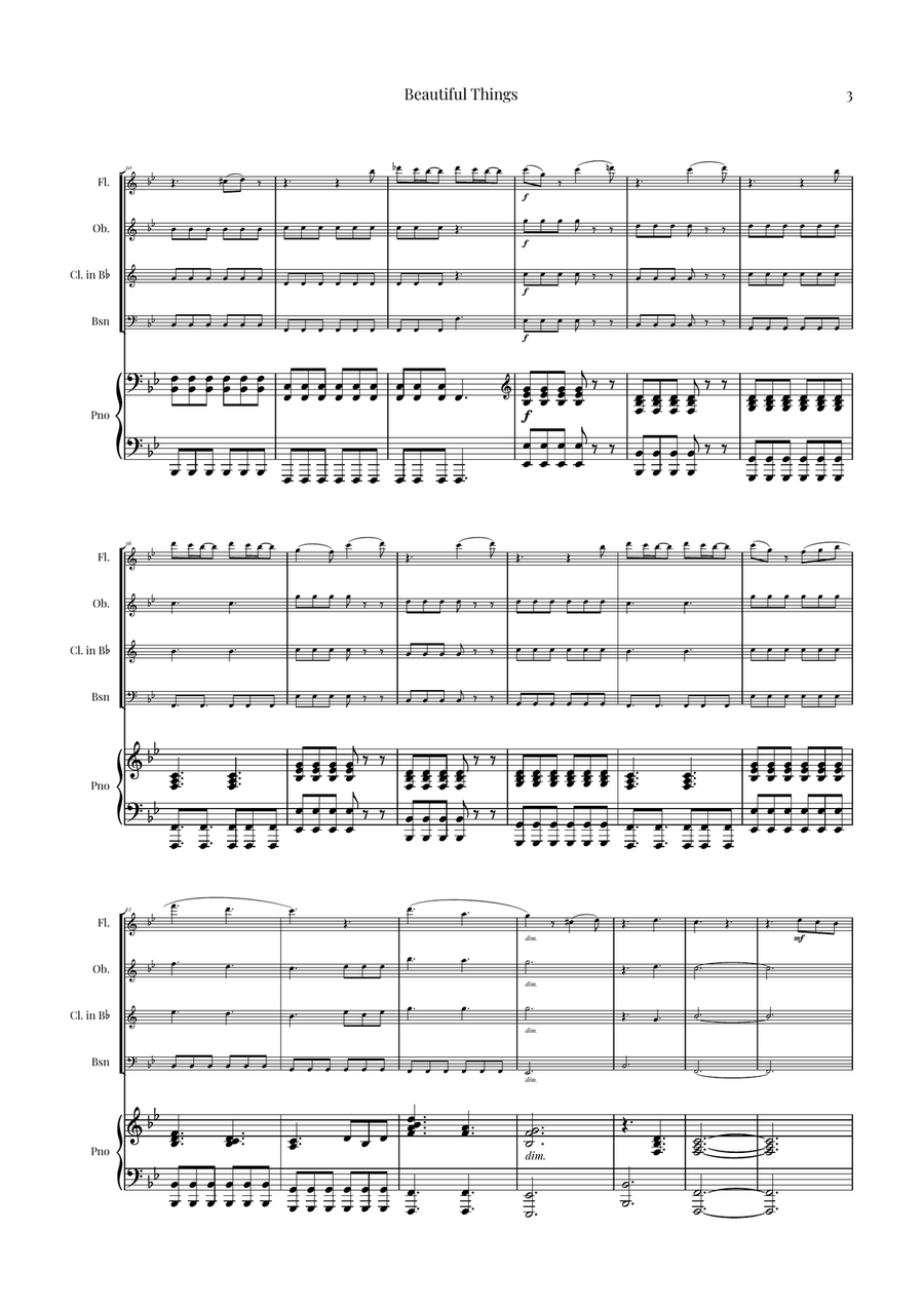Beautiful Things by Benson Boone Woodwind Quartet - Digital Sheet Music page 3