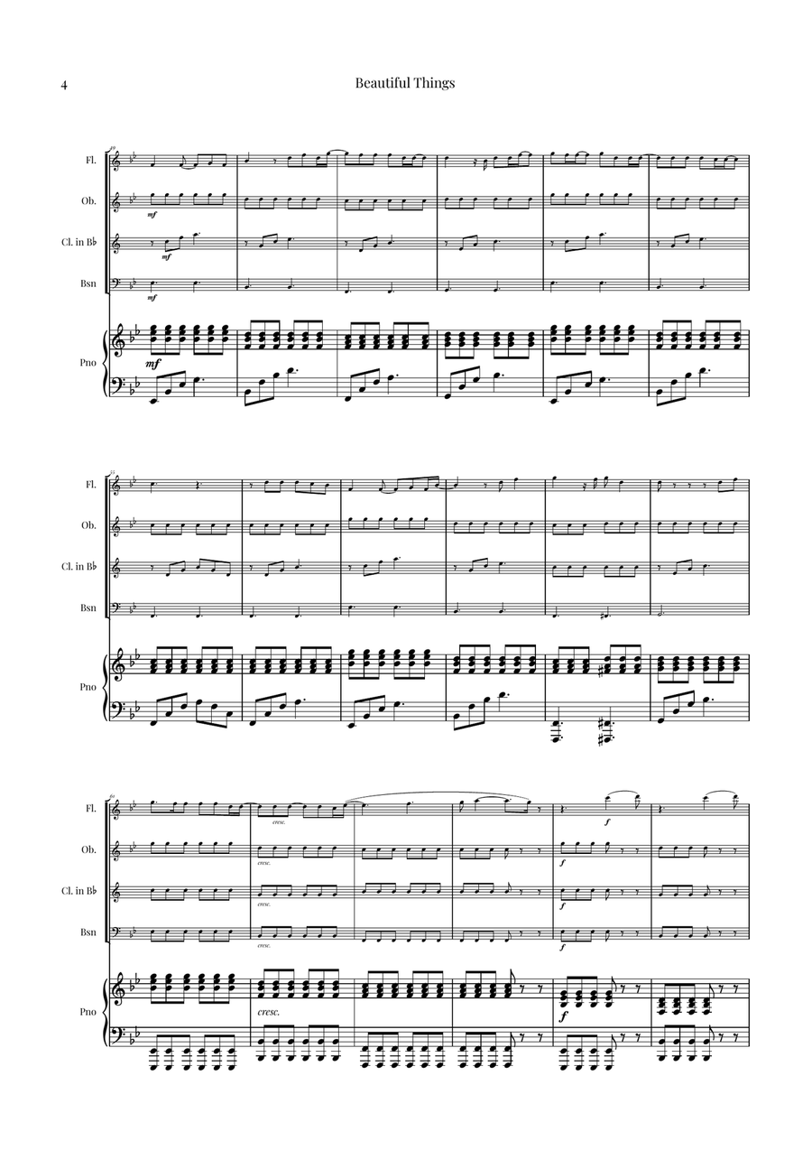 Beautiful Things by Benson Boone Woodwind Quartet - Digital Sheet Music page 4