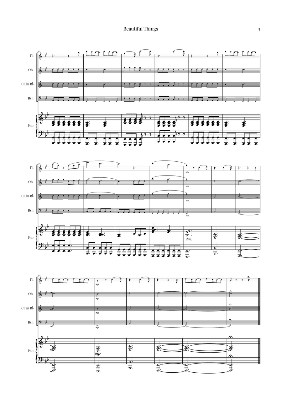 Beautiful Things by Benson Boone Woodwind Quartet - Digital Sheet Music page 5