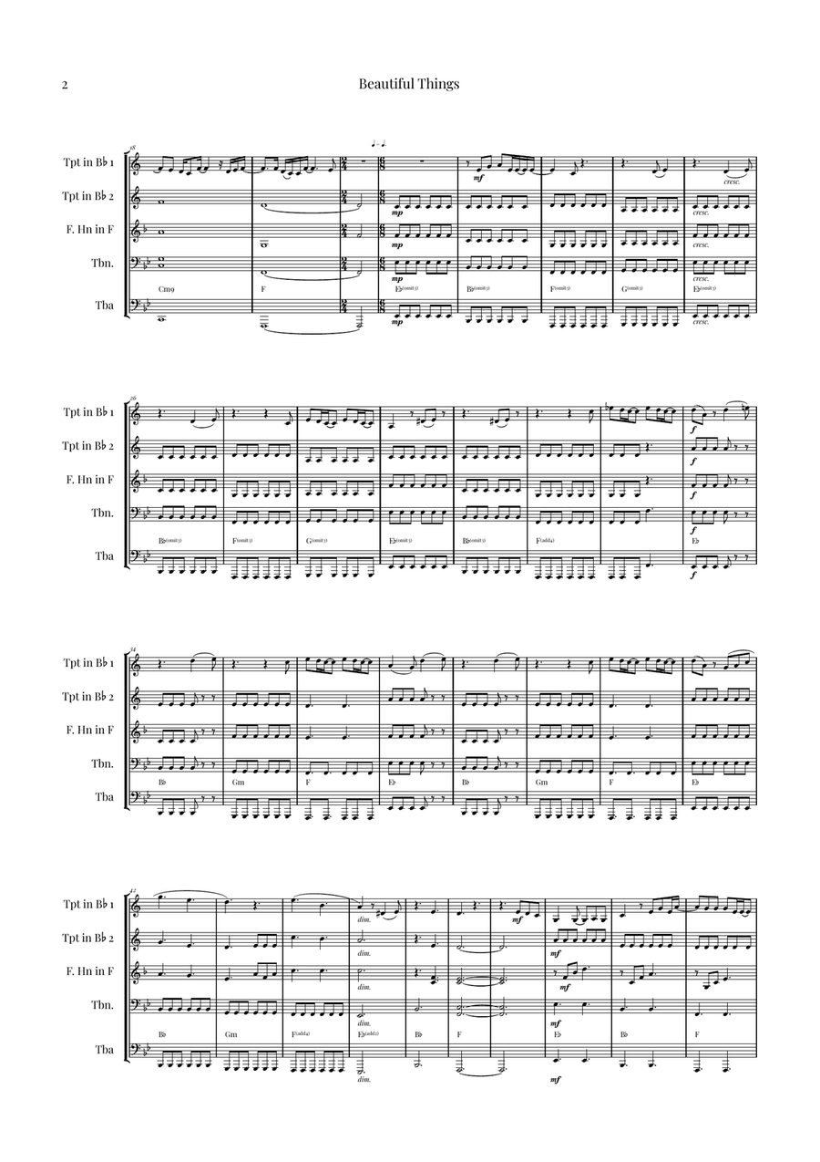 Beautiful Things Brass Quintet scores gallery preview page 2