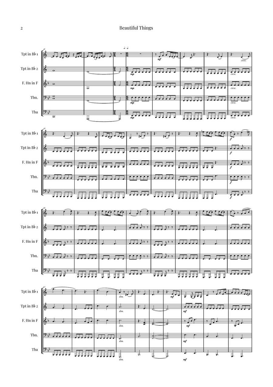 Beautiful Things Brass Quintet scores gallery preview page 2