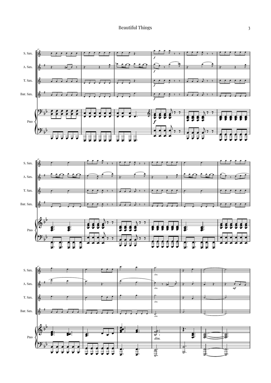 Beautiful Things by Benson Boone Saxophone Quartet - Digital Sheet Music page 3