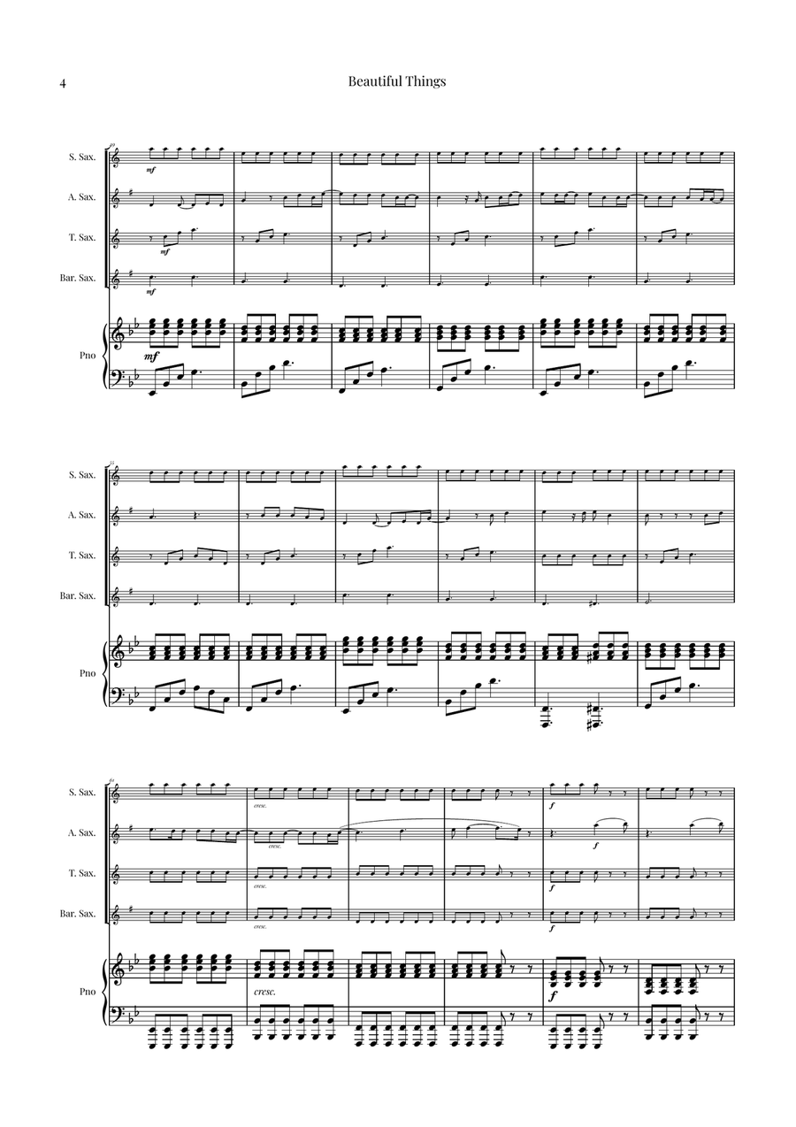 Beautiful Things by Benson Boone Saxophone Quartet - Digital Sheet Music page 4