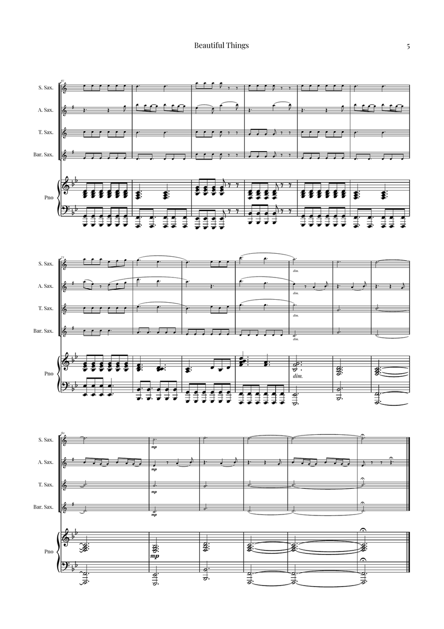 Beautiful Things by Benson Boone Saxophone Quartet - Digital Sheet Music page 5
