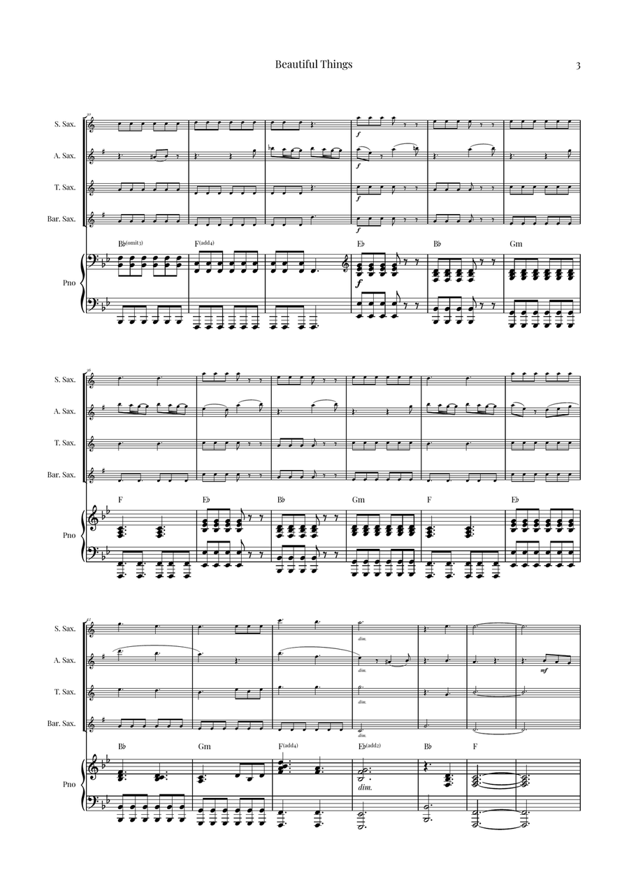 Beautiful Things by Benson Boone Saxophone Quartet - Digital Sheet Music page 3