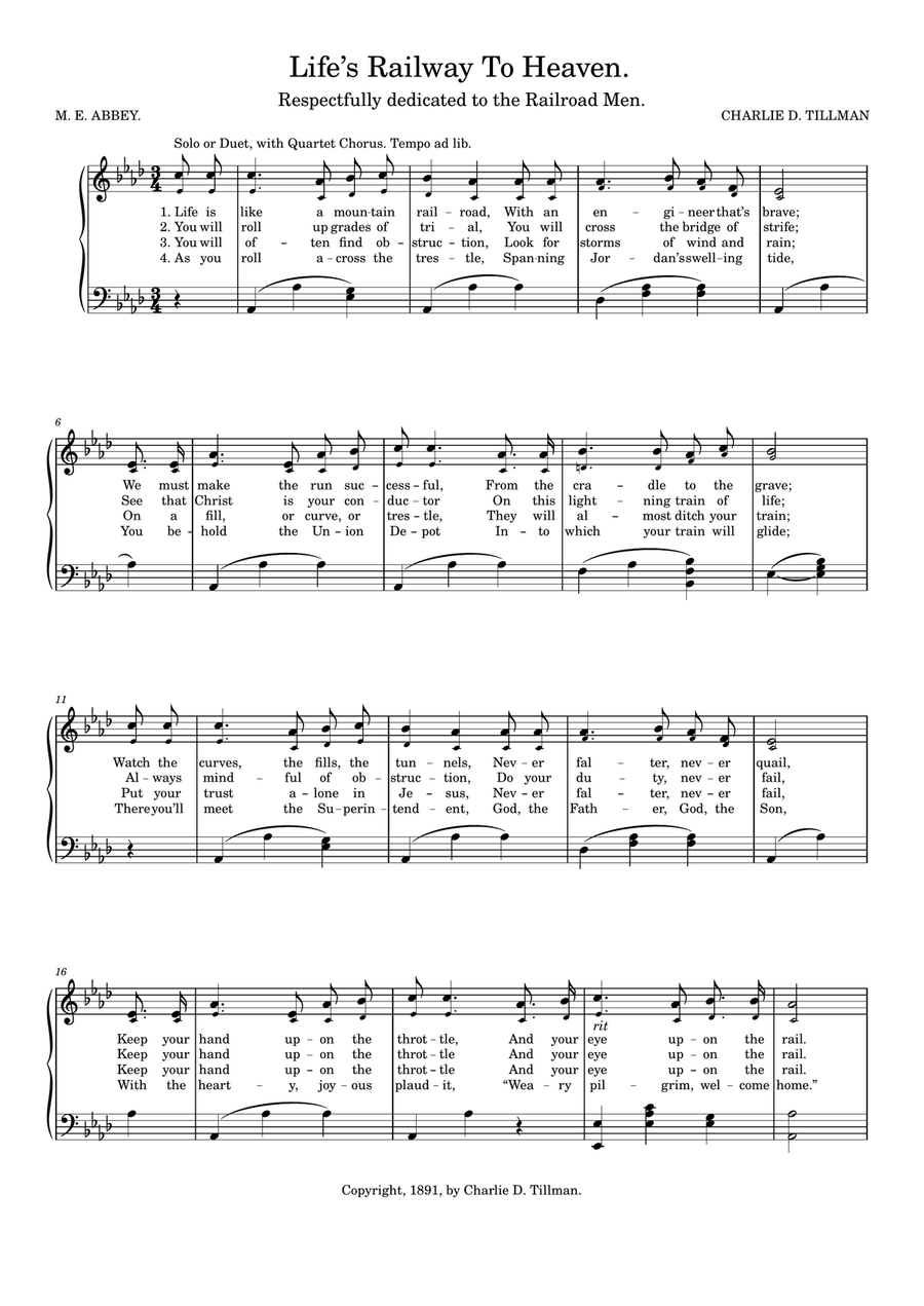 Life's Railway to Heaven Life's Railway to Heaven A Cappella scores gallery preview page 1