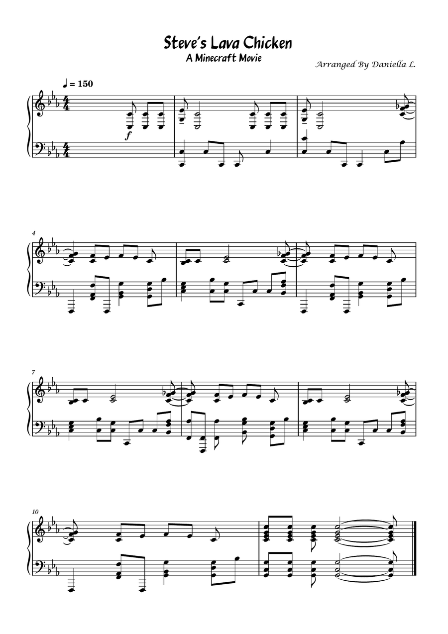 Steve's Lava Chicken (A Minecraft Movie) Piano Solo scores gallery preview page 1