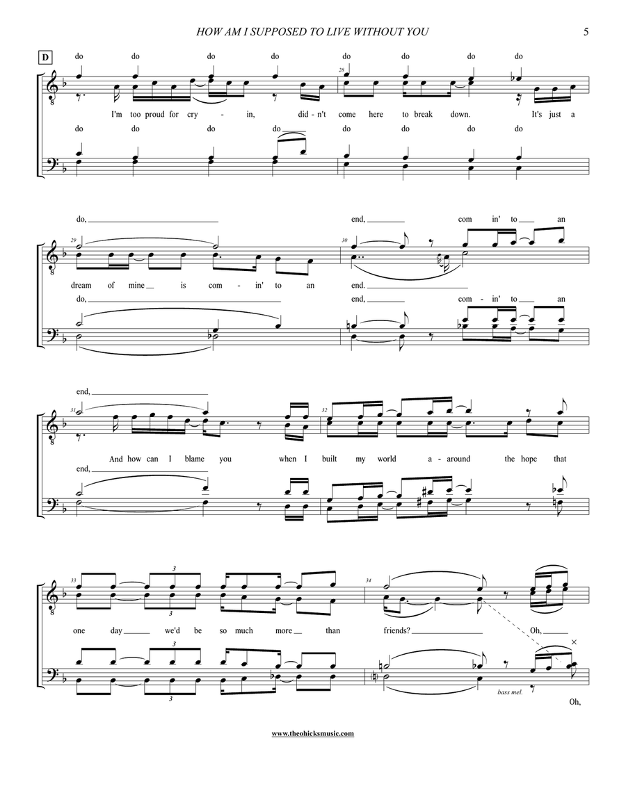 How Am I Supposed To Live Without You TTBB scores gallery preview page 5