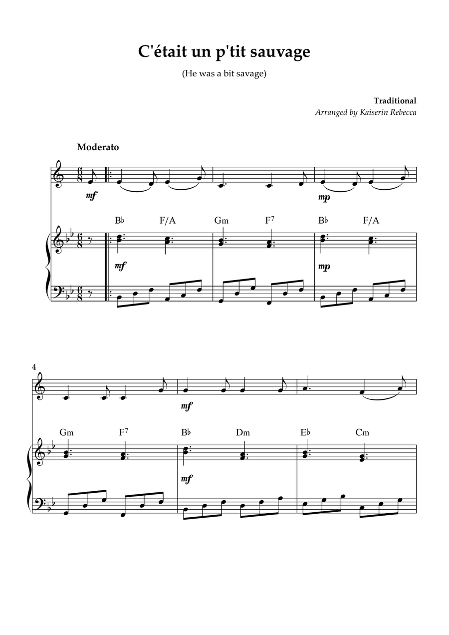 C'était un p'tit sauvage (He was a bit savage) B-Flat Clarinet scores gallery preview page 1