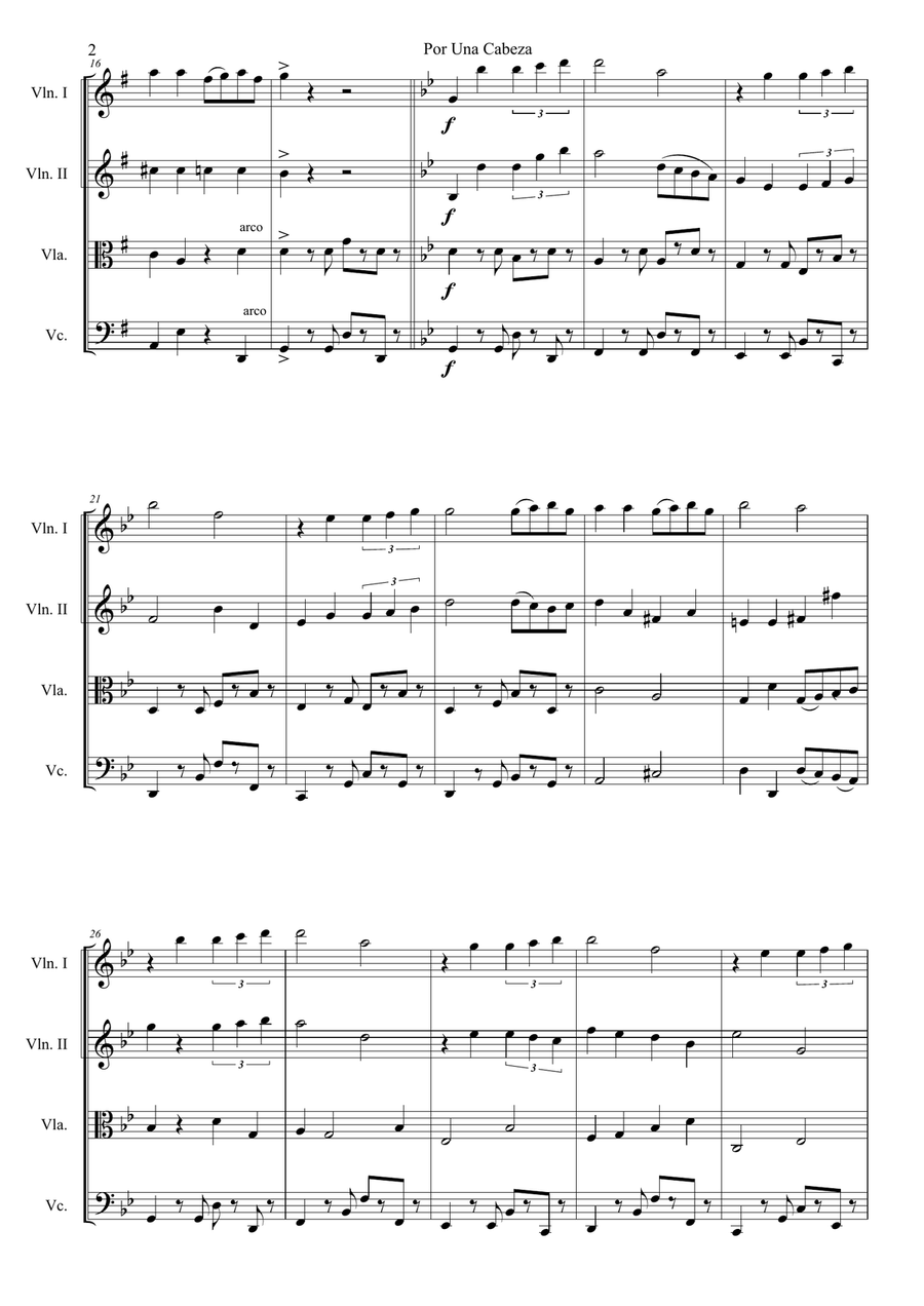 Por Una Cabeza for String Quartet/String Orchestra String Quartet scores gallery preview page 2