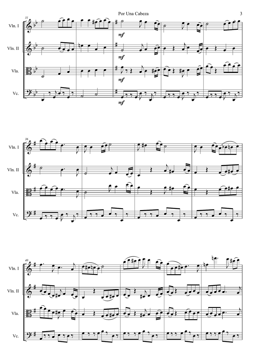 Por Una Cabeza for String Quartet/String Orchestra String Quartet scores gallery preview page 3