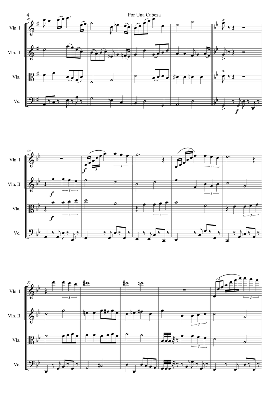 Por Una Cabeza for String Quartet/String Orchestra String Quartet scores gallery preview page 4