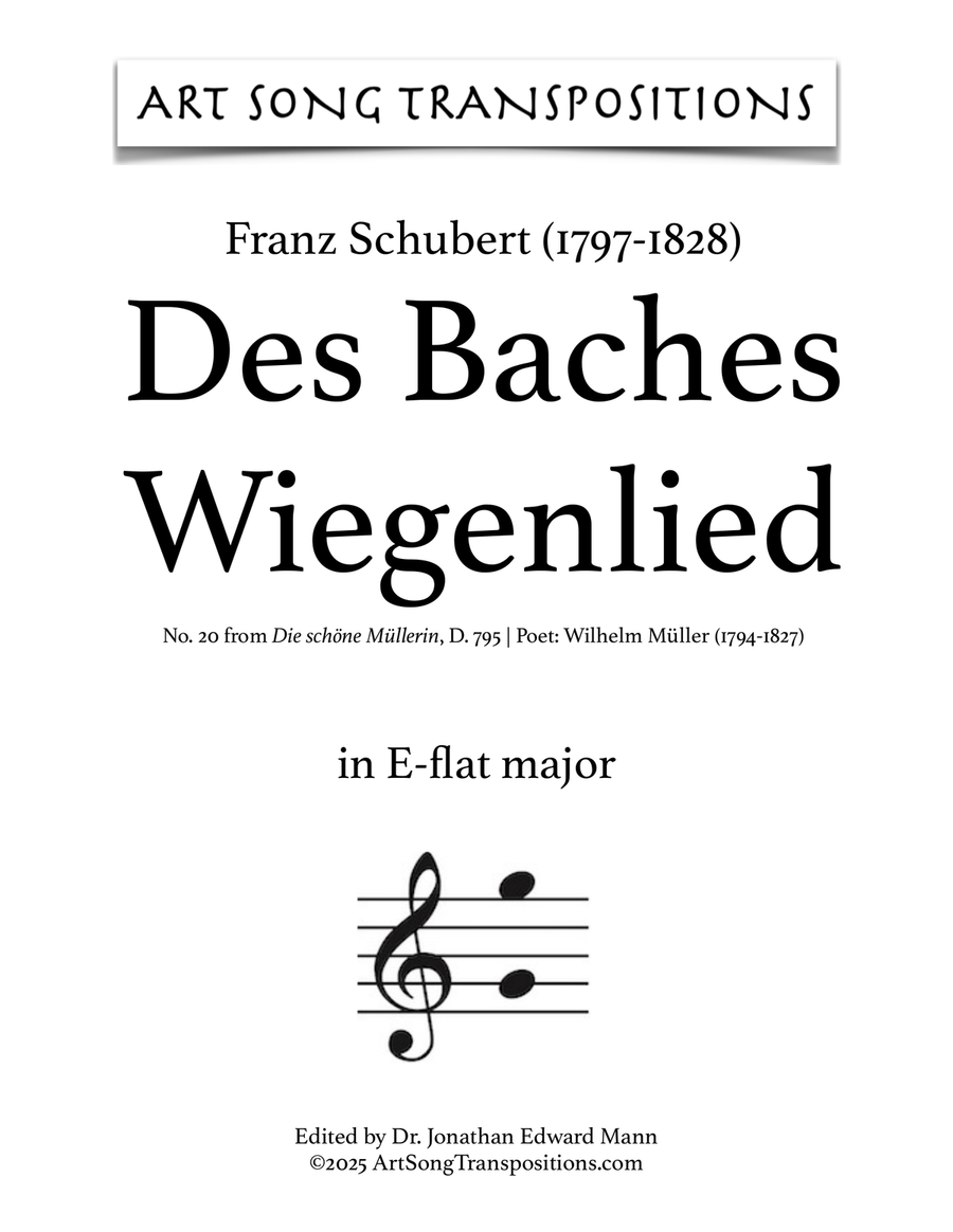 SCHUBERT: Des Baches Wiegenlied, D. 795 no. 20 (transposed to E-flat major) Piano, Vocal scores gallery preview page 1