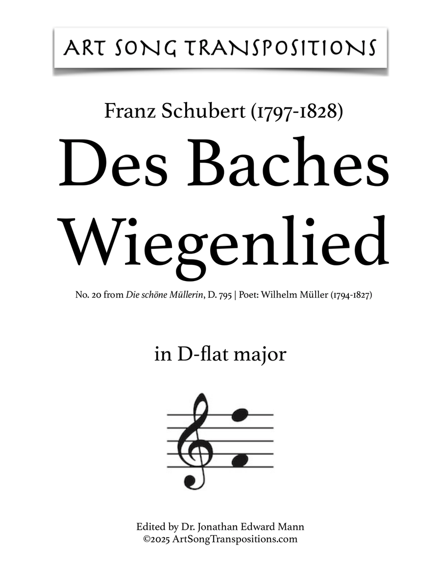 SCHUBERT: Des Baches Wiegenlied, D. 795 no. 20 (transposed to D-flat major) Piano, Vocal scores gallery preview page 1
