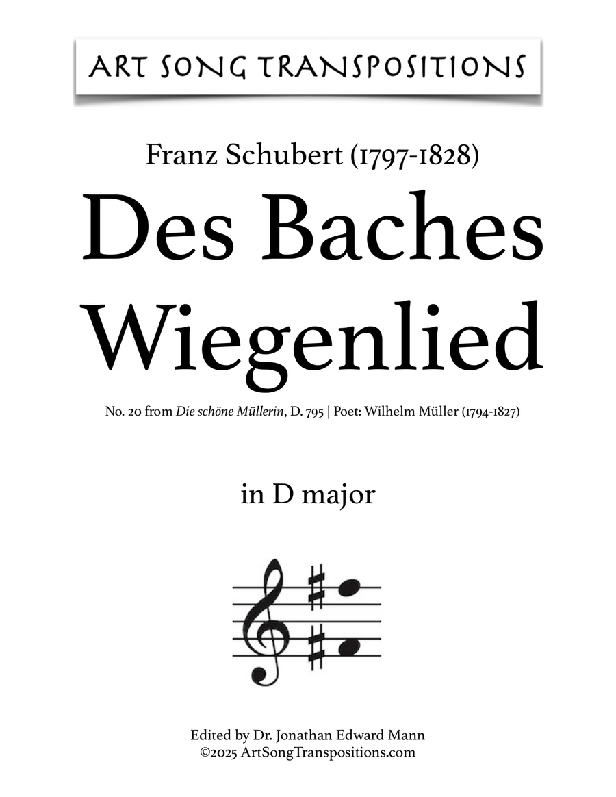SCHUBERT: Des Baches Wiegenlied, D. 795 no. 20 (transposed to D major) Piano, Vocal scores gallery preview page 1