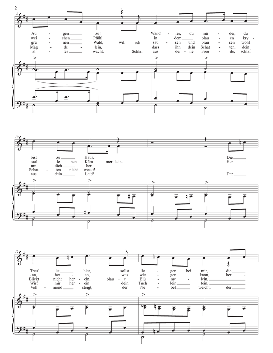 SCHUBERT: Des Baches Wiegenlied, D. 795 no. 20 (transposed to D major) Piano, Vocal scores gallery preview page 3