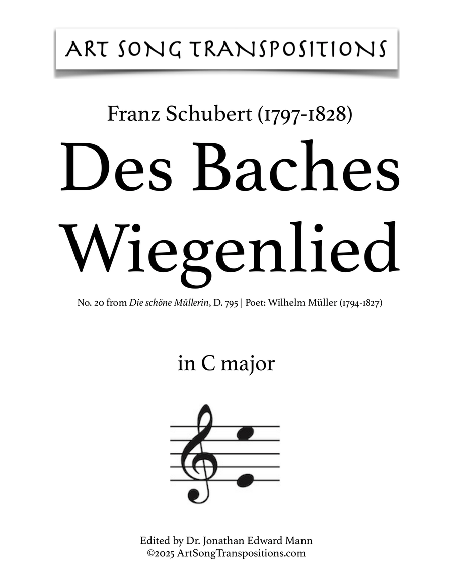 SCHUBERT: Des Baches Wiegenlied, D. 795 no. 20 (transposed to C major) Piano, Vocal scores gallery preview page 1