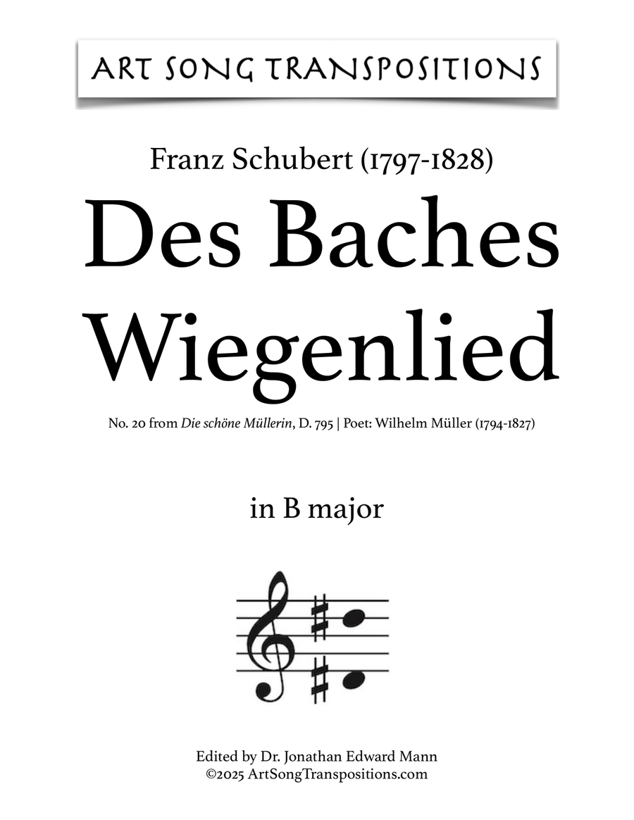 SCHUBERT: Des Baches Wiegenlied, D. 795 no. 20 (transposed to B major) Piano, Vocal scores gallery preview page 1