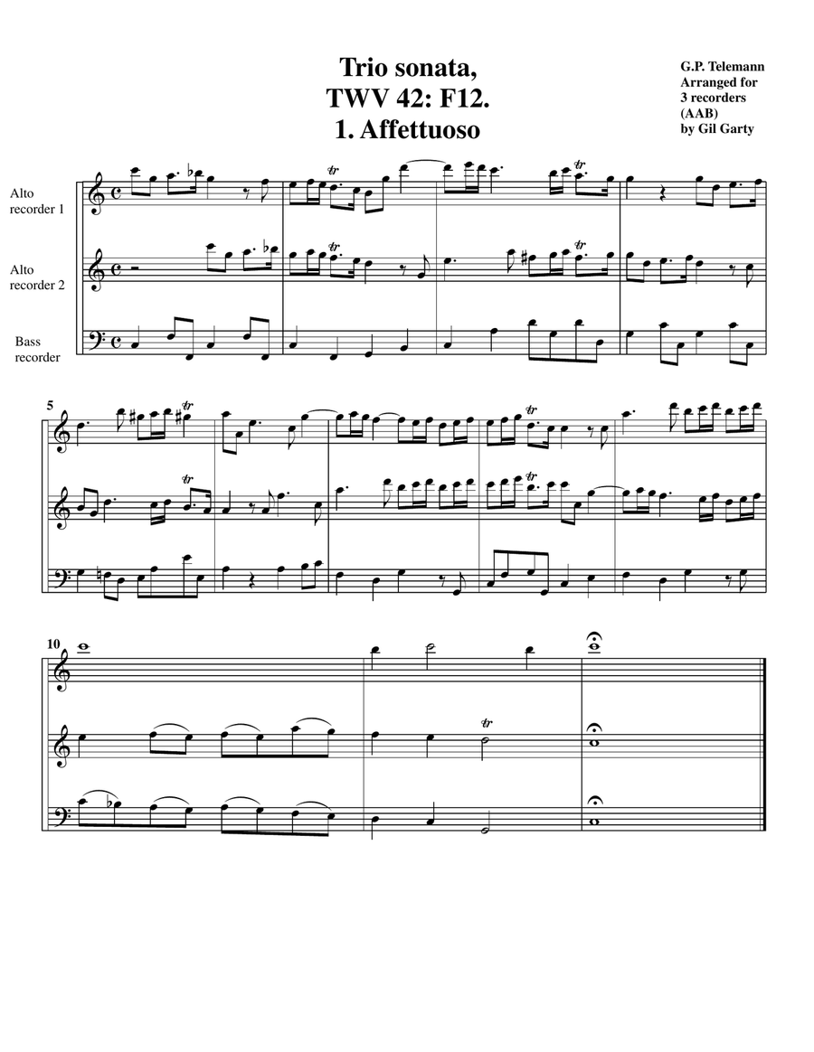 Trio sonata TWV 42 F12 (arragement for 3 recorders (AAB)) Alto Recorder scores gallery preview page 2