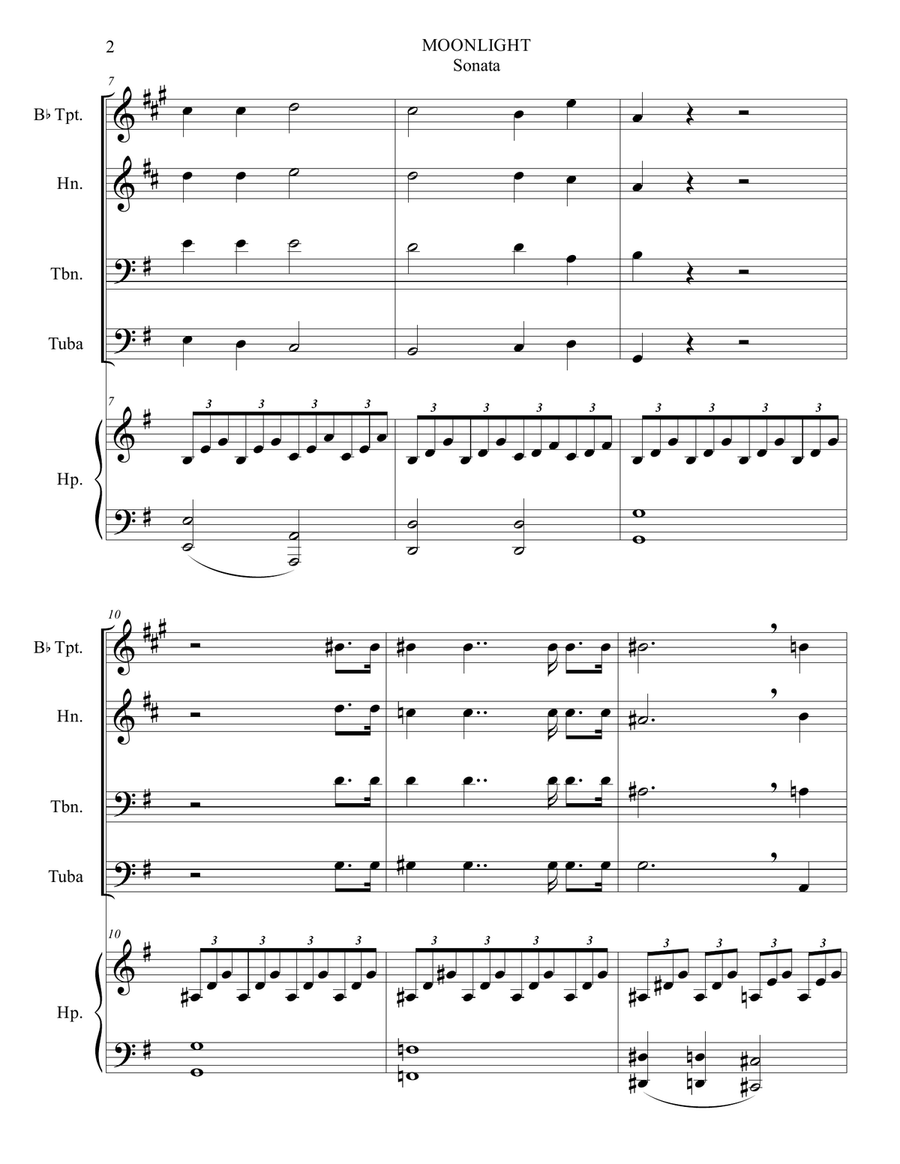 MOONLIGHT, Piano Sonata, Op. 27. Arr. for Brass Quartet and Harp (Piano) Brass Quartet scores gallery preview page 2