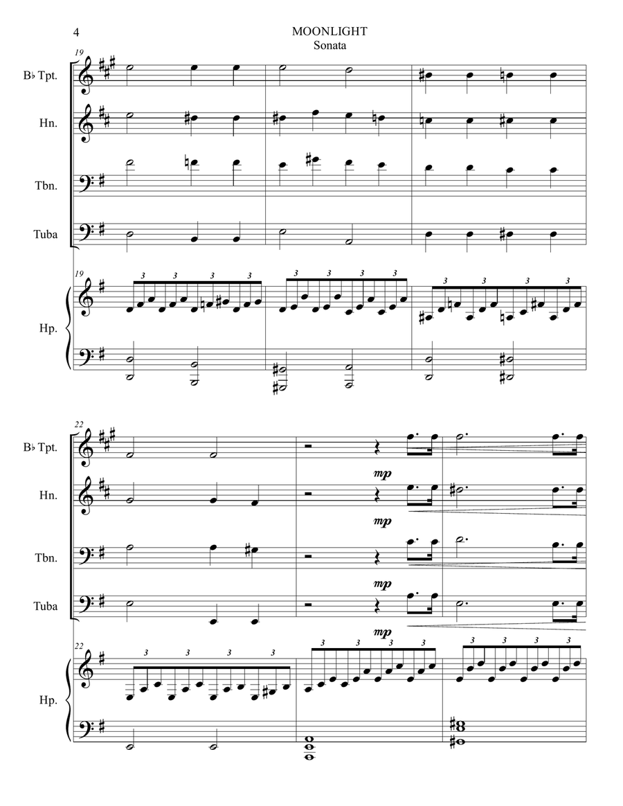MOONLIGHT, Piano Sonata, Op. 27. Arr. for Brass Quartet and Harp (Piano) Brass Quartet scores gallery preview page 4