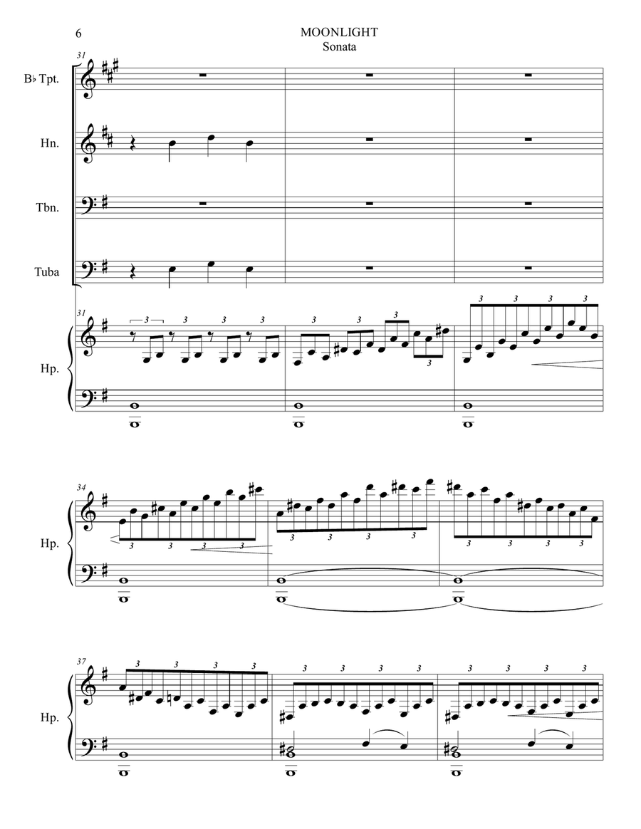 MOONLIGHT, Piano Sonata, Op. 27. Arr. for Brass Quartet and Harp (Piano) Brass Quartet scores gallery preview page 6