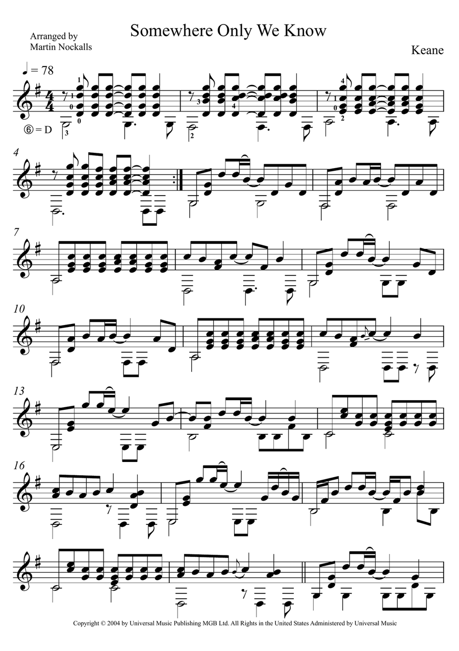 Somewhere Only We Know Somewhere Only We Know Guitar Solo scores gallery preview page 1