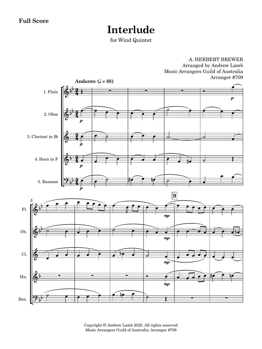 Alfred Herbert BREWER | Interlude | for Wind Quintet Woodwind Quintet scores gallery preview page 5
