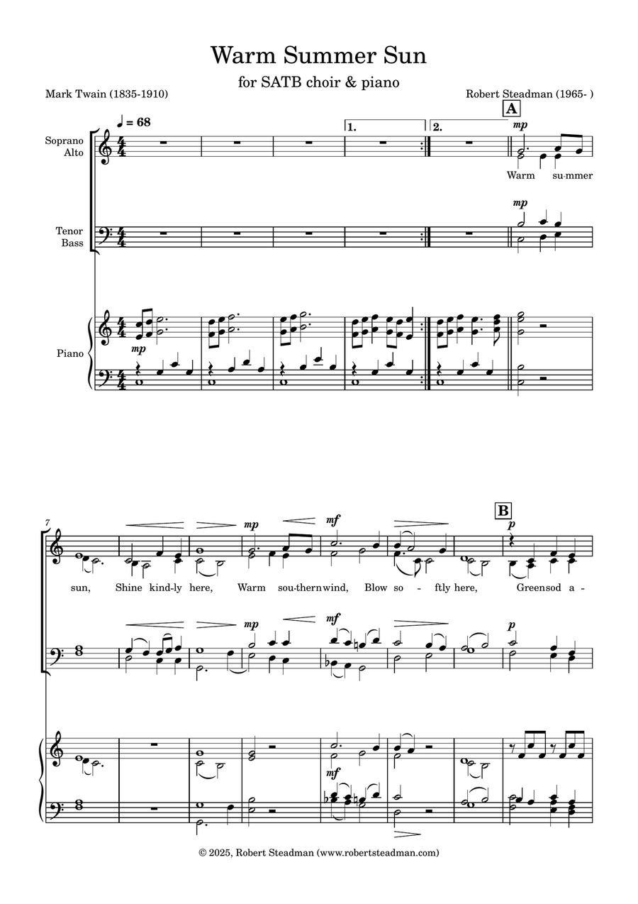 Warm Summer Sun (SATB with piano accompaniment version) 4-Part scores gallery preview page 1
