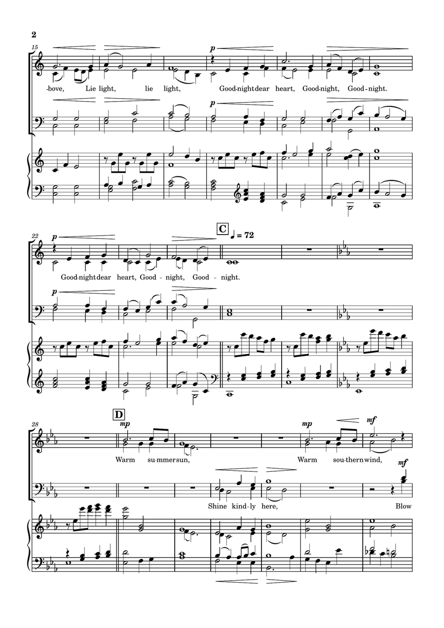 Warm Summer Sun (SATB with piano accompaniment version) 4-Part scores gallery preview page 2