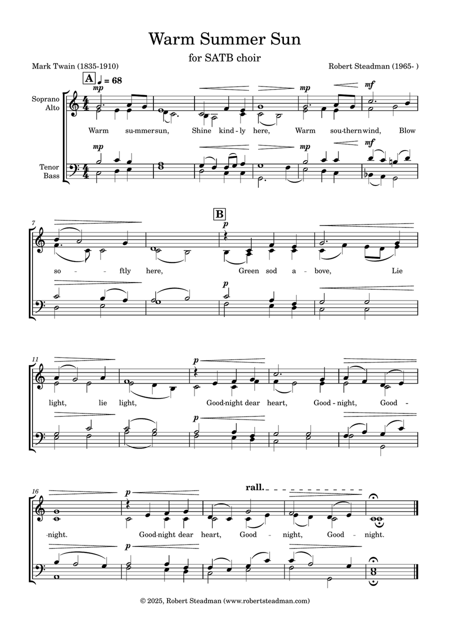 Warm Summer Sun (unaccompanied SATB choir version) 4-Part scores gallery preview page 1