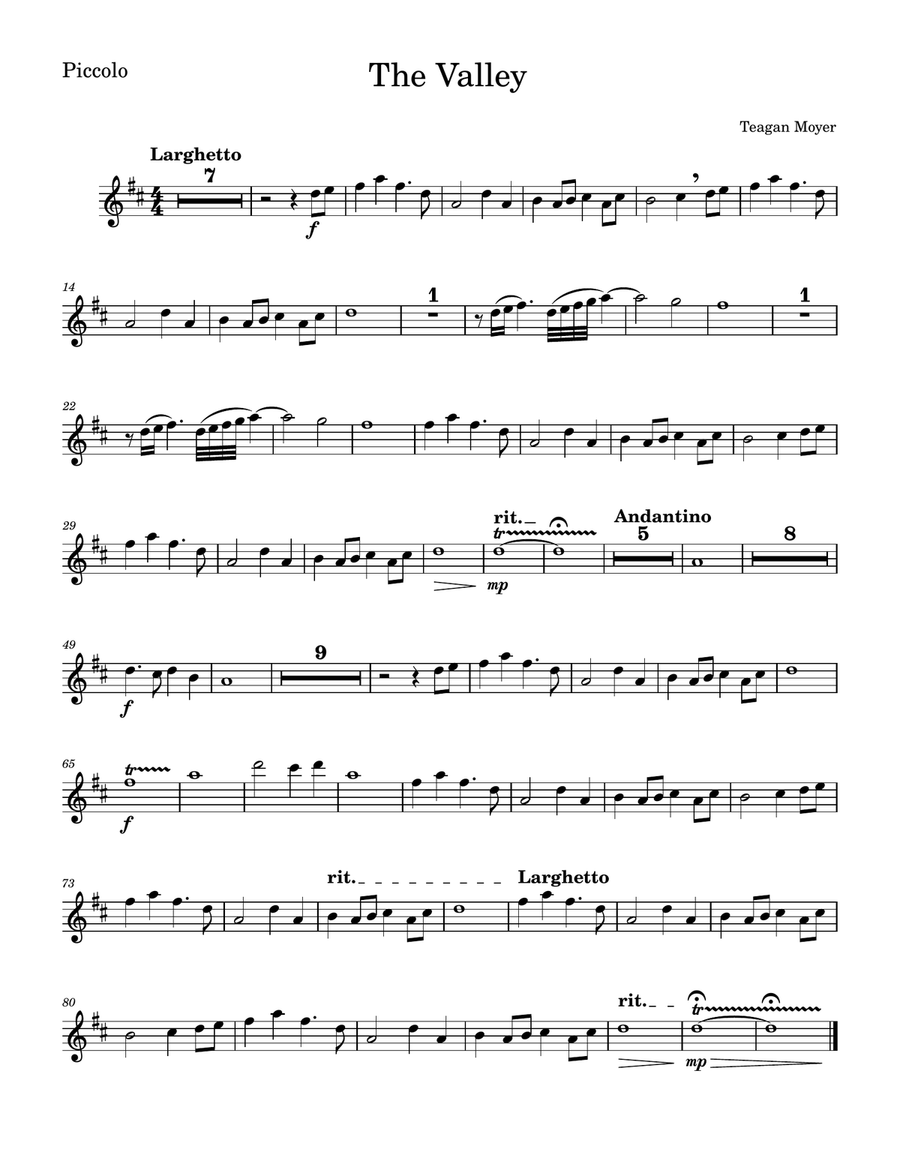 The Valley - Piccolo Sheet Music Piccolo scores gallery preview page 1