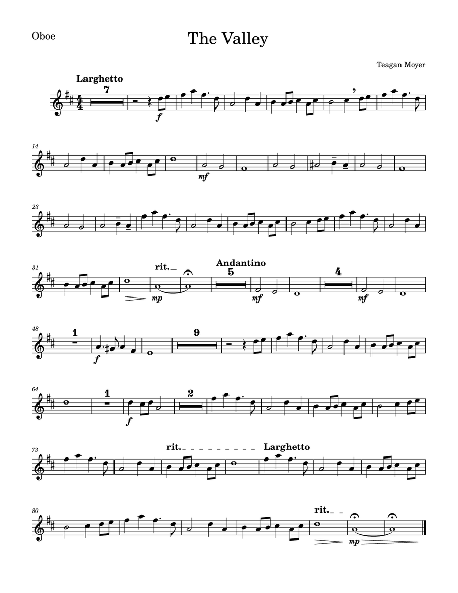 The Valley - Oboe Sheet Music Oboe Solo scores gallery preview page 1