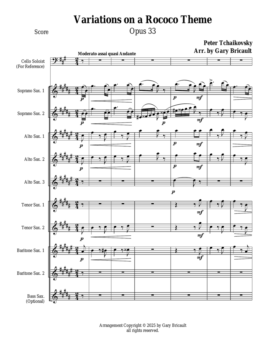 Variations on a Rococo Theme - Opus 33 Woodwind Ensemble scores gallery preview page 1