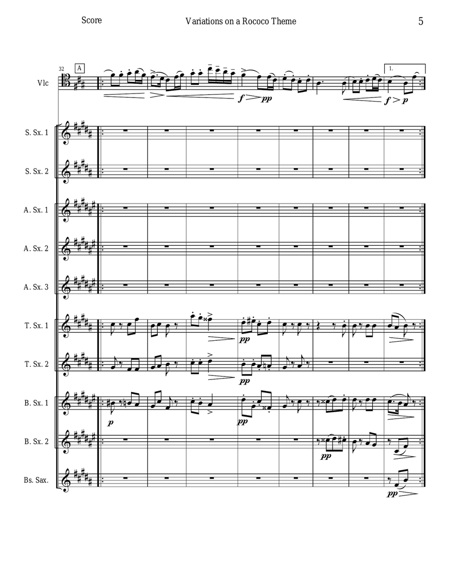Variations on a Rococo Theme - Opus 33 Woodwind Ensemble scores gallery preview page 5