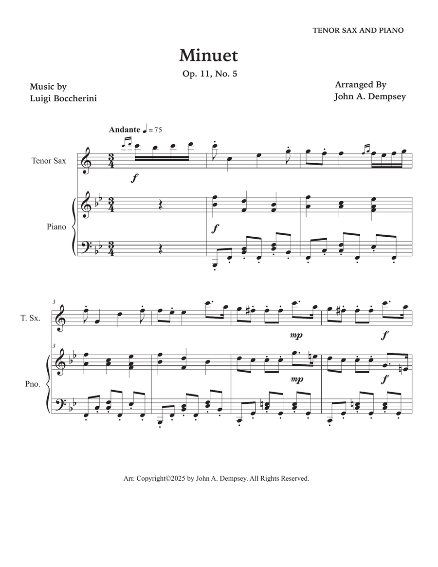 Minuet (Boccherini): Wedding Music for Tenor Sax and Piano Tenor Saxophone scores gallery preview page 5