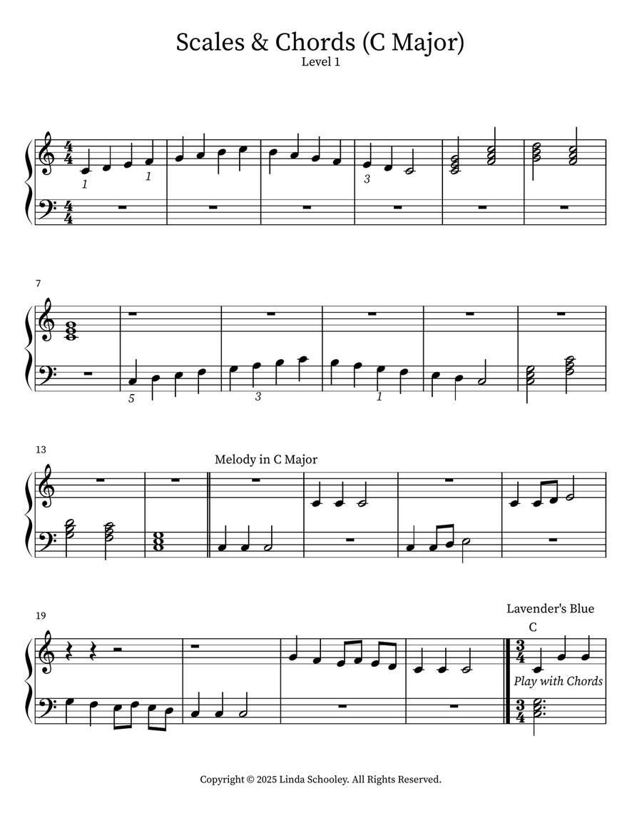 Scales & Chords (C Major) Easy Piano scores gallery preview page 1